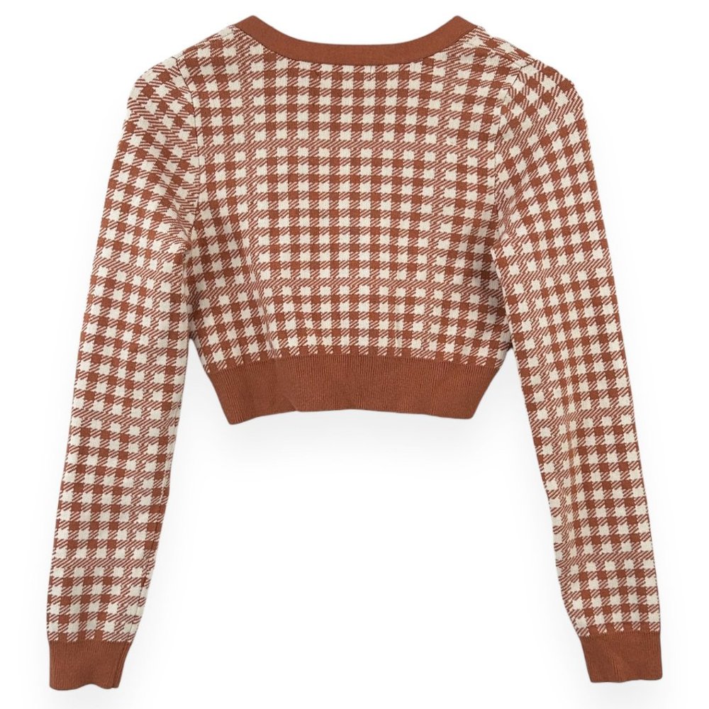 NWT Urban Outfitters Coral Orange "Pamela" Plaid Cardigan Sz S - Picture 4 of 10